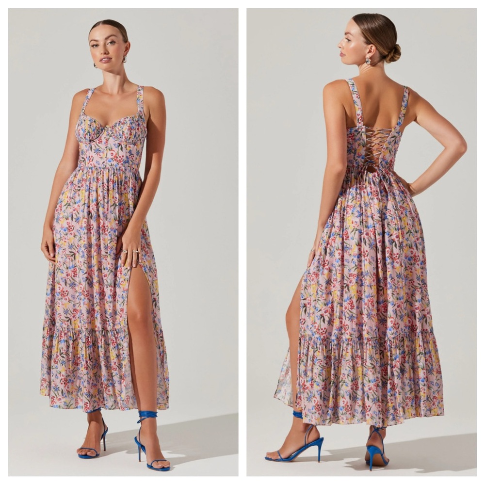 Astr Pink Floral Maxi Dress with Blue Accents